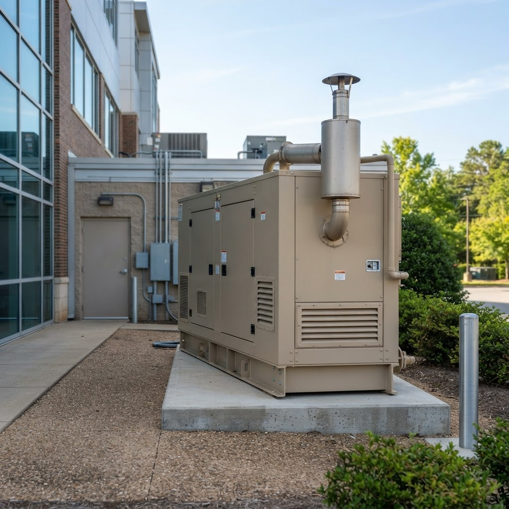 Industrial diesel generator set in an outdoor enclosure