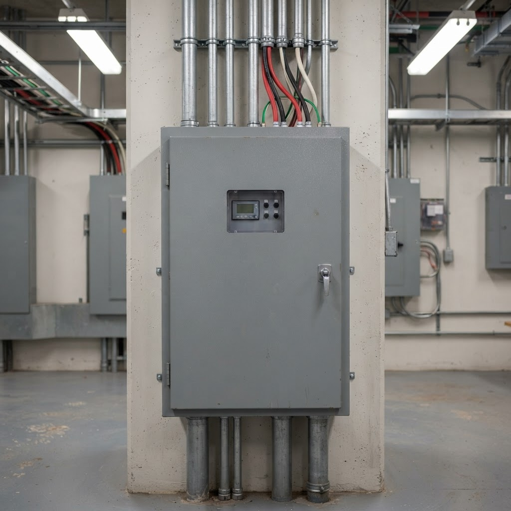 Automatic transfer switch panel in an electrical control room