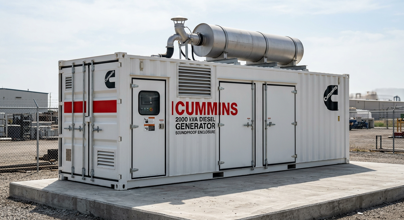 New Cummins 2000 kVA soundproof diesel generator in a container enclosure
