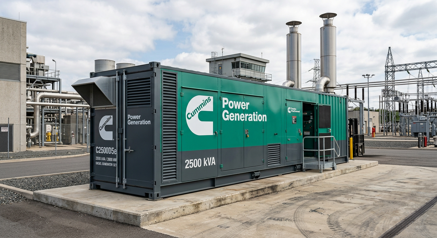 New Cummins 2500 kVA soundproof diesel generator in a container enclosure
