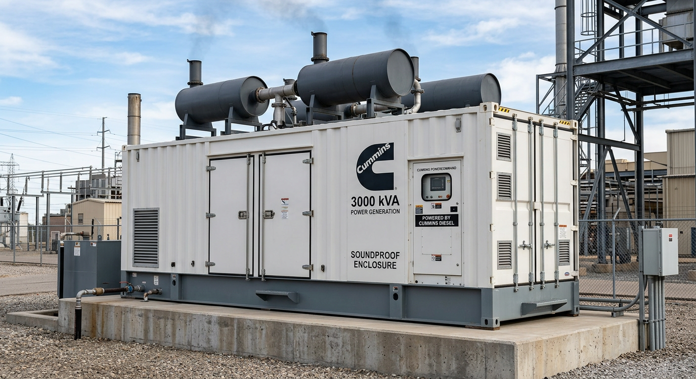 New Cummins 3000 kVA soundproof diesel generator in a container enclosure
