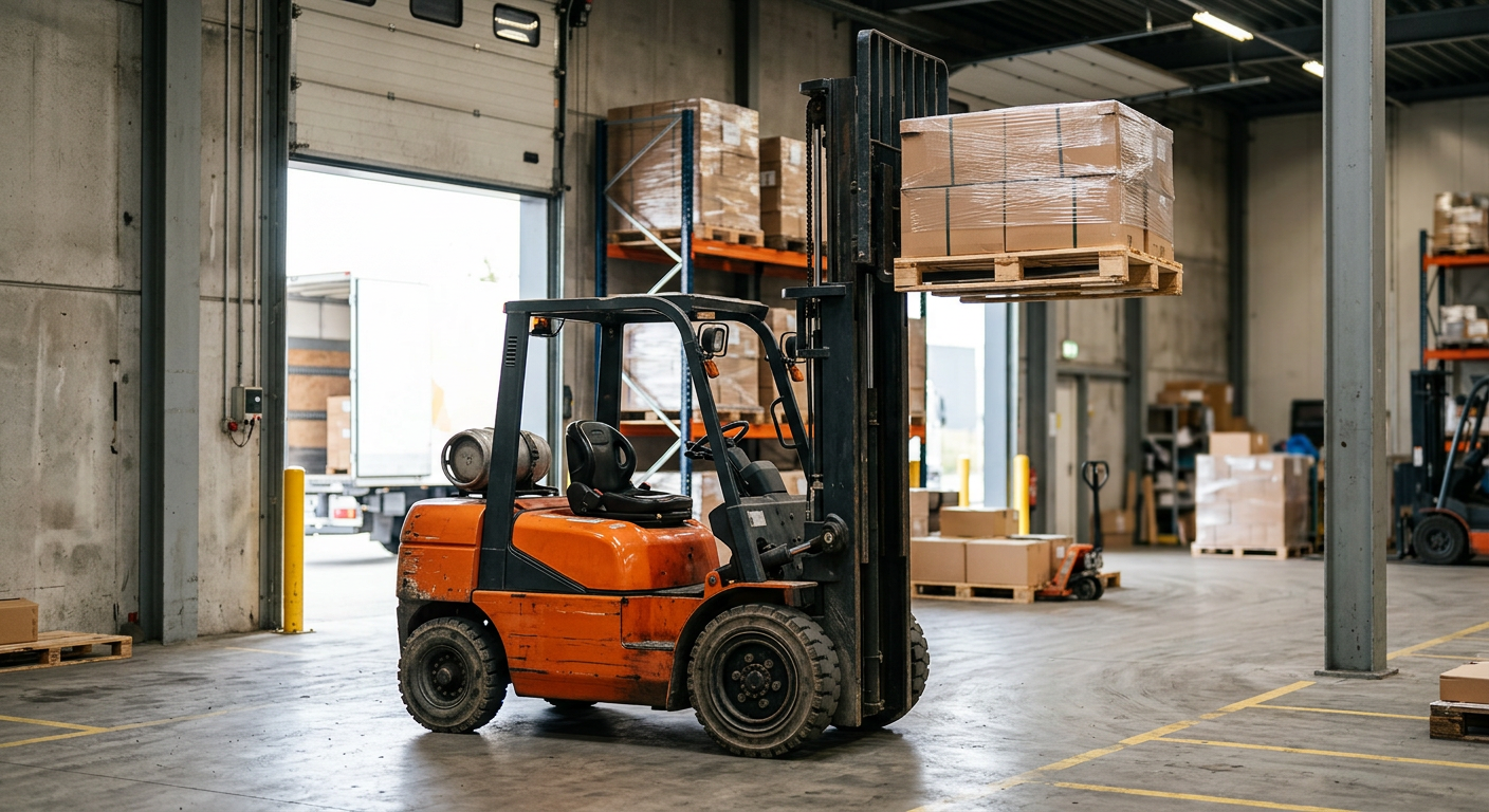 New yellow 3 ton diesel forklift with mast raised