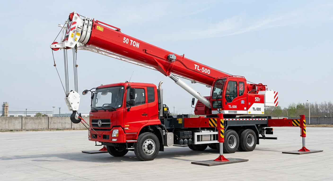 New 50 ton telescopic mobile crane with outriggers down