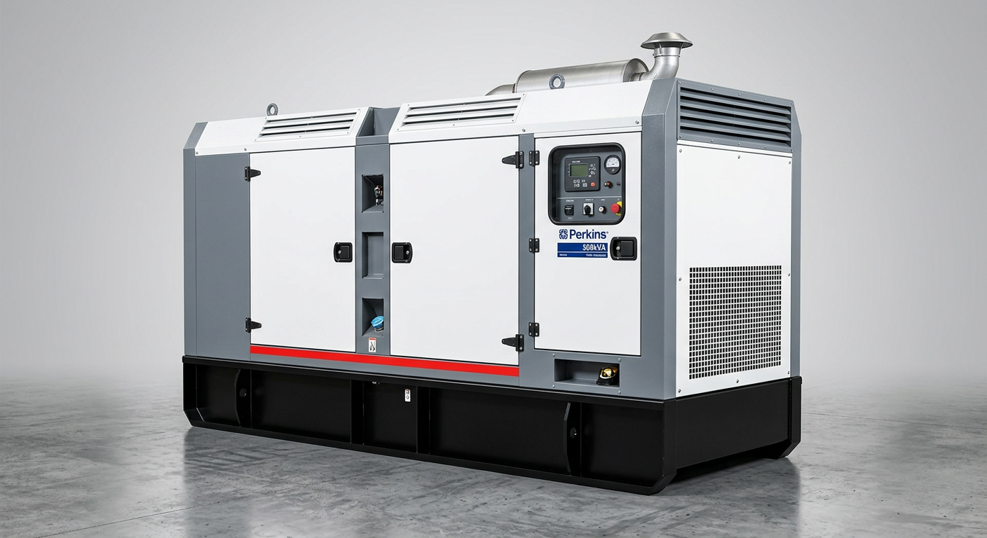 New Perkins 500 kVA diesel generator in a weatherproof canopy